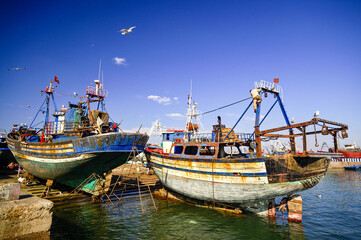 Astilleros tradicionales.Puerto de Essaouira (mogador). Costa Atlantica. Marruecos. Magreb. Africa.