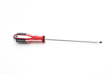 Flat screwdriver isolated on white background.