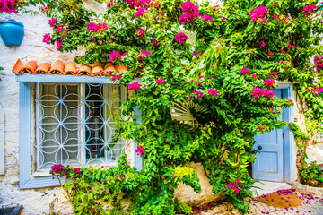 Fototapeta na wymiar Alacati street view in Alacati Town. Alacati is populer historical tourist destination in Turkey.