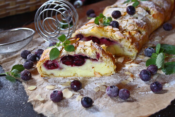 Homemade blueberry cream cheese puff pastry braid

