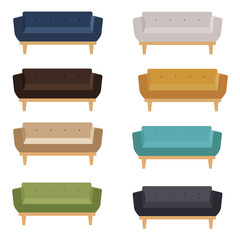 イラスト素材　ソファ　長椅子　I字型　カラー　バリエーション　ベクター