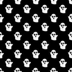 Obraz premium White ghosts. Halloween seamless patterns. Traditional collection of holiday symbols. Vector illustration .