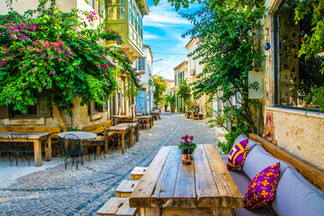 Alacati street view in Alacati Town. Alacati is populer historical tourist destination in Turkey.
