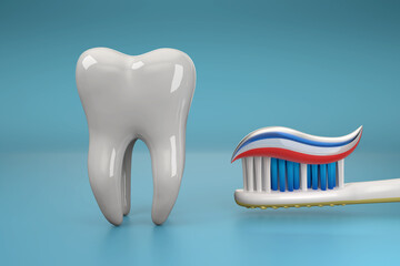 3D rendering from a toothbrush with toothpaste and a single tooth model - 374837758