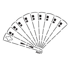Vector graphics. Black fan on a white background. Minimalistic icon. Japanese style.Isolated on a white background.