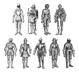 Fototapeta na wymiar Medieval knight armor collection - vintage engraved vector illustration from Larousse du xxe siècle