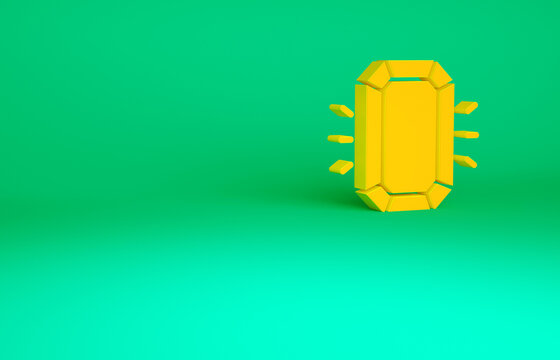 Orange Diamond icon isolated on green background. Jewelry symbol. Gem stone. Minimalism concept. 3d illustration 3D render.