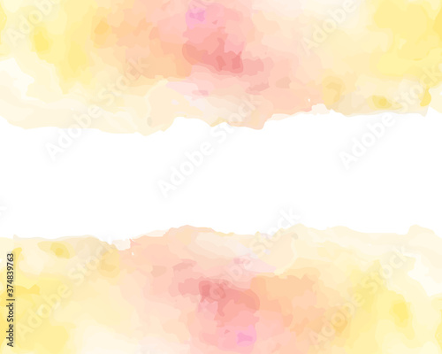 水彩の背景 空 にじみ ぼかし 絵の具 フレーム テクスチャ 春 パステル ピンク 黄色 オレンジ Wall Mural Yugoro