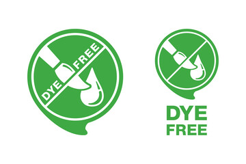 Dye free sign for non-colorant products - crossed out paint brush and drop of liquid in green pin form