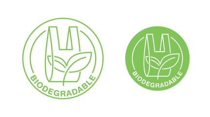 Biodegradable plastic packet sign - eco friendly compostable material production - environment protection emblem