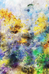 Watercolor painting of trees with colorful leaves, image for postcard or wall art