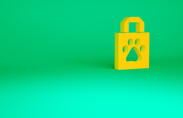 Orange Shopping bag pet icon isolated on green background. Pet shop online. Animal clinic. Minimalism concept. 3d illustration 3D render.