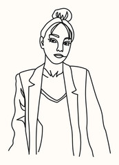 Hand drawn abstract woman face in line art style, modern minimalism art, aesthetic contour, vector illustration