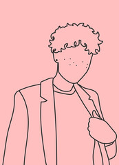 Hand drawn abstract man face in line art style, modern minimalism art, aesthetic contour, vector illustration