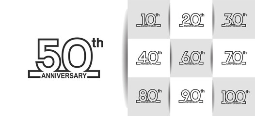 Anniversary set logotype style with black color square line art. vector design for template element, invitation, greeting card and celebration purpose