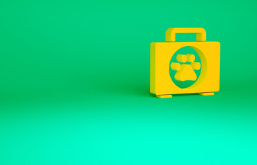 Orange Pet first aid kit icon isolated on green background. Dog or cat paw print. Clinic box. Minimalism concept. 3d illustration 3D render.