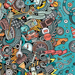 Cartoon cute doodles Vehicle frame. Border with cars symbols and items