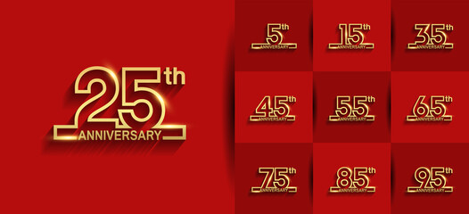 Anniversary set logotype style with golden color square line art. vector design for template element, invitation, greeting card and celebration purpose