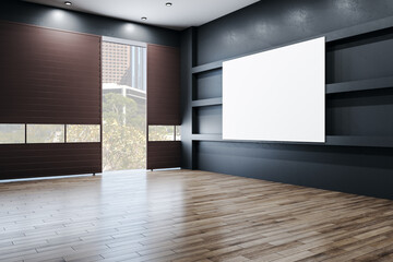 Contemporary loft style interior with blank banner on wall