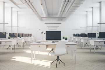 Coworking office interior with furniture a