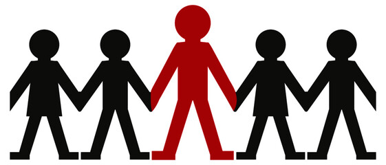 Kinder Hand in Hand mit einer Leitfigur in der Mitte