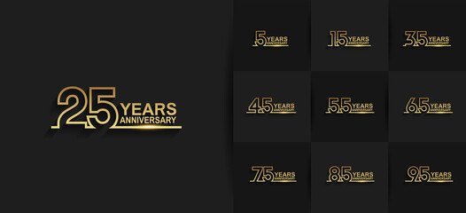 Anniversary set logotype style with golden color line art. vector design for template element, invitation, greeting card and celebration purpose - obrazy, fototapety, plakaty