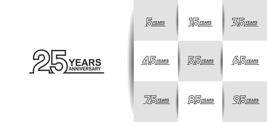 Anniversary set logotype style with black color line art. vector design for template element, invitation, greeting card and celebration purpose
