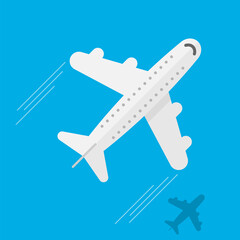 Airplane top view isolated on white background. Vector illustration.