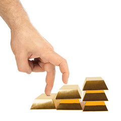 Hand and stairs made of gold bars