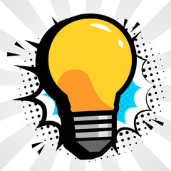 Idea or concept vector with light bulb and exclamation point in cartoon or toon style. Ideals for brilliant new ideas, brain storming, presentations or slides.