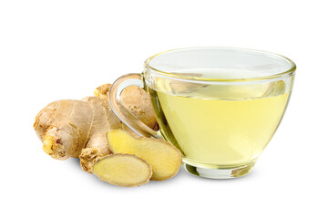 ginger tea in glass cup isolated on white background  ,include clipping path