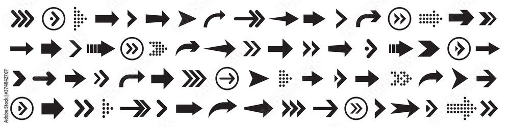 Poster Set of arrows collection in black color on a white background for website design