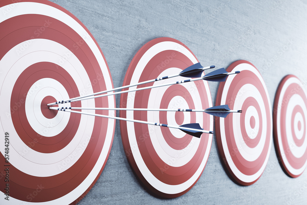Poster Arrows from a bow in red target.