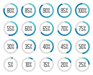 Set of colorful pie charts. Collection of blue percentage diagrams