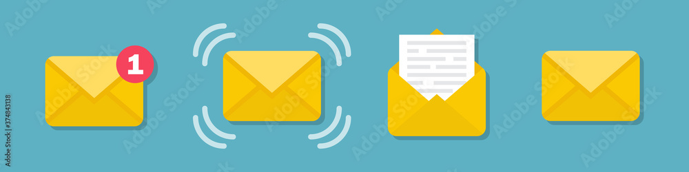 Poster set of email message envelope icons in a flat design