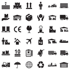 Cargo Icons. Black Flat Design. Vector Illustration.