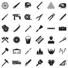 Carpenter Icons. Black Flat Design. Vector Illustration.