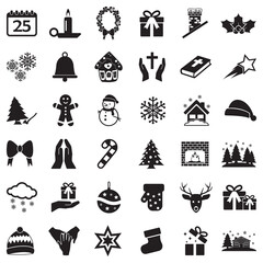 Christmas Icons. Black Flat Design. Vector Illustration.