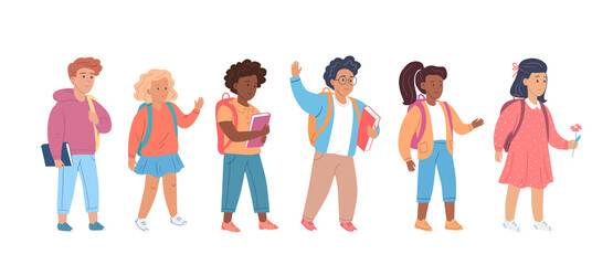 Cute children go to school cartoon vector illustration