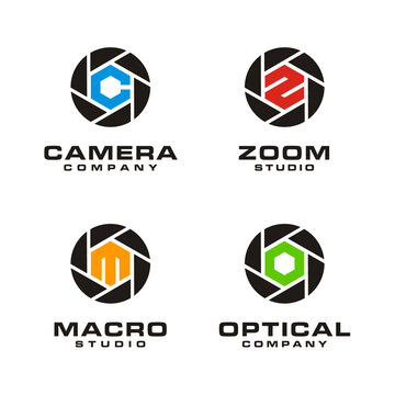 Shutter aperture camera lens logo design with initial Letter C Z S M O for photo, photography or photographer business