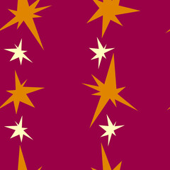 Mininmalistic vector seamless pattern with starry stripes in warm bright colors. Autumn party