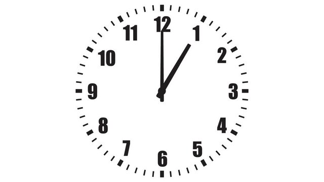 Animated white clock face 12 hours full circle