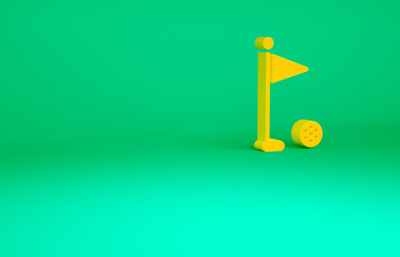 Orange Golf flag icon isolated on green background. Golf equipment or accessory. Minimalism concept. 3d illustration 3D render.
