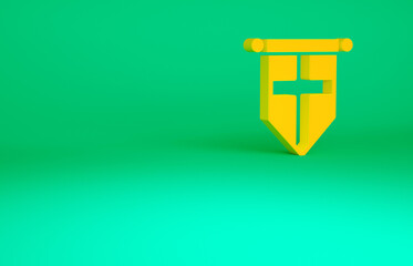 Orange England flag on pennant icon isolated on green background. Minimalism concept. 3d illustration 3D render.