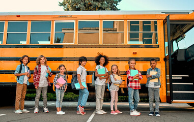 Children near school bus