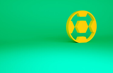 Fototapeta premium Orange Football ball icon isolated on green background. Soccer ball. Sport equipment. Minimalism concept. 3d illustration 3D render.