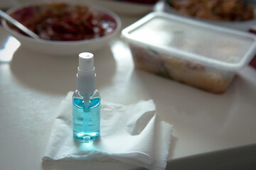 Blue alcohol liquid spray bottle for medical purpose and protect from coronavirus COVID-19 (Ethanol...