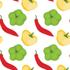Stock graphics. Hand-drawn. Cartoon style and doodle peppers. Illustration for flyer, poster, wallpaper, web, invitation, greeting card, menu. Seamless patterns for the kitchen or packaging.