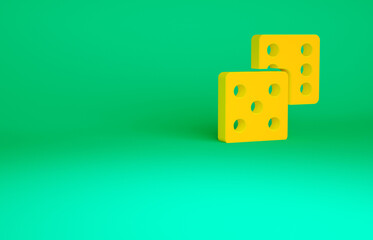 Orange Game dice icon isolated on green background. Casino gambling. Minimalism concept. 3d illustration 3D render.
