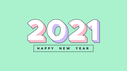 Fototapeta na wymiar Happy New 2021 Year. Isometric number 2021 with pastel pink and violet colors, digits in 3d style